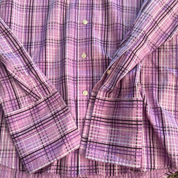 Duchamp 16 1/2 35/36 Purple Plaid French Cuff Dress Shirt - Picture 4 of 7